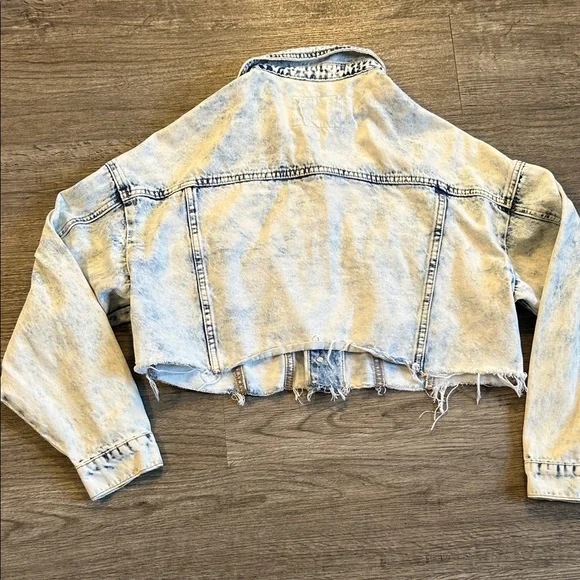 Refuge Denim Acid Wash Cropped Jean Jacket Frayed Hem Y2K 80s Blue Size S - Picture 6 of 6